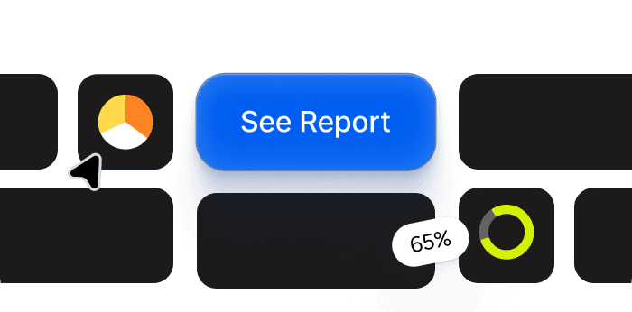 Blue See Report button with pie chart icon and 65% completion ring