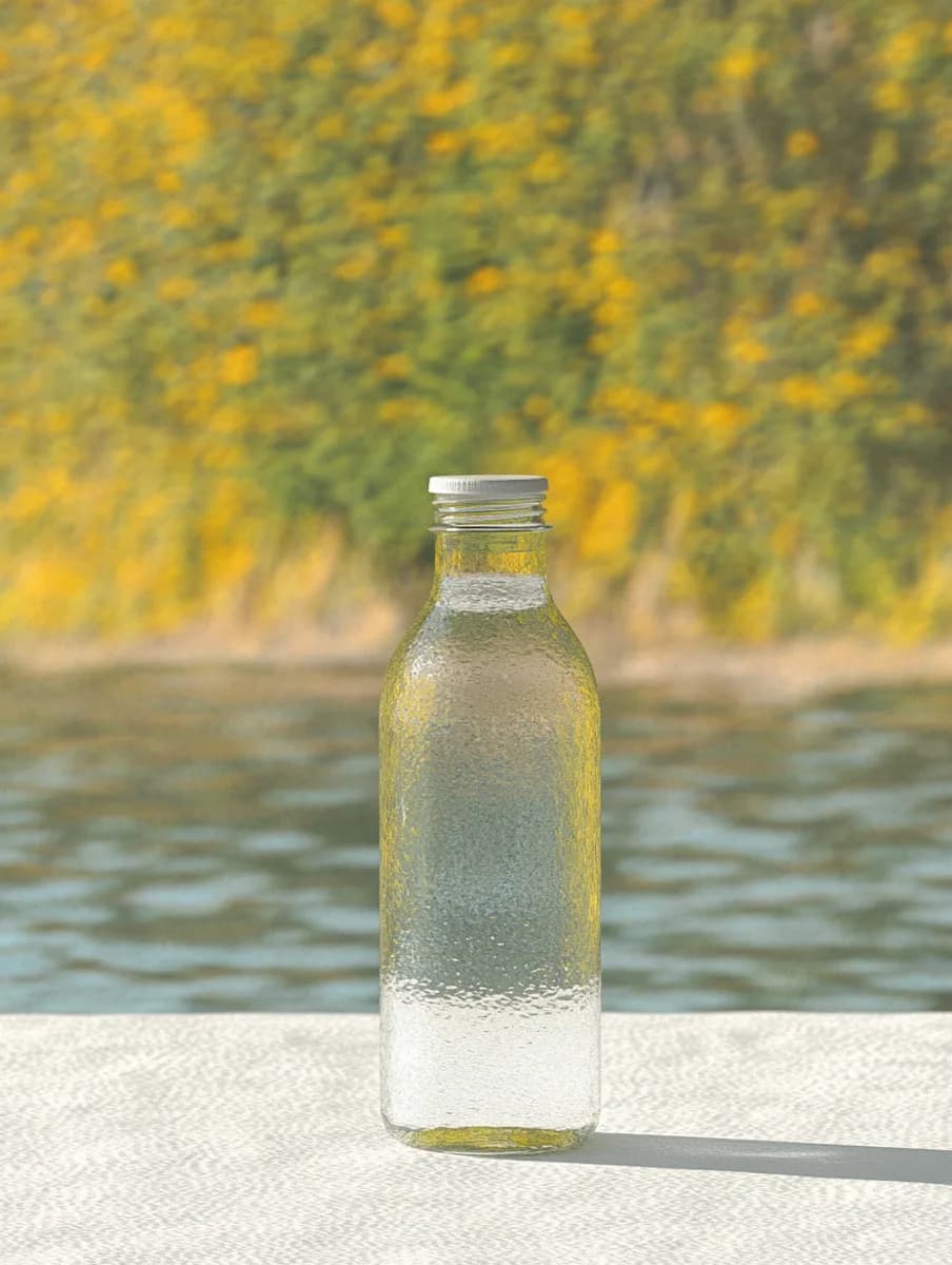 A shimmering glass bottle